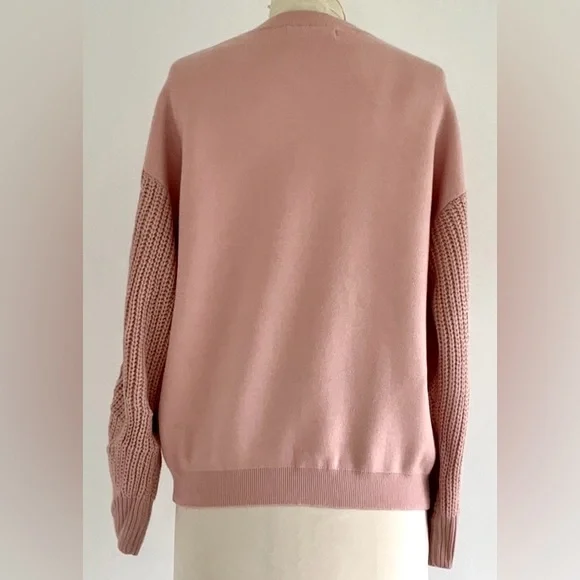 Zesika Pullover Sweater/Sweatshirt w/ Novelty Knit Sleeves Soft Pink Medium - Picture 4 of 12